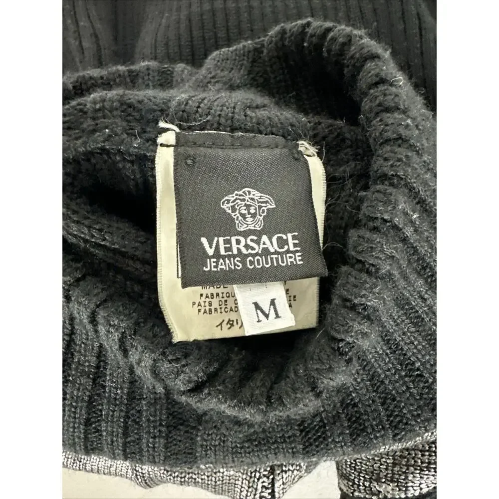 Versace Black Argyle Ribbed Knit Sweater Pullover Women Size M - Picture 5 of 8